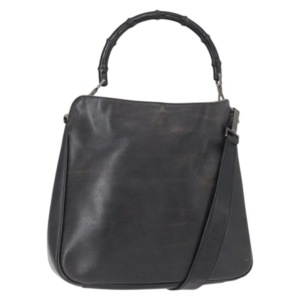 Authentic GUCCI Bamboo Shoulder Bag Leather 2way Black 001 1638 2404